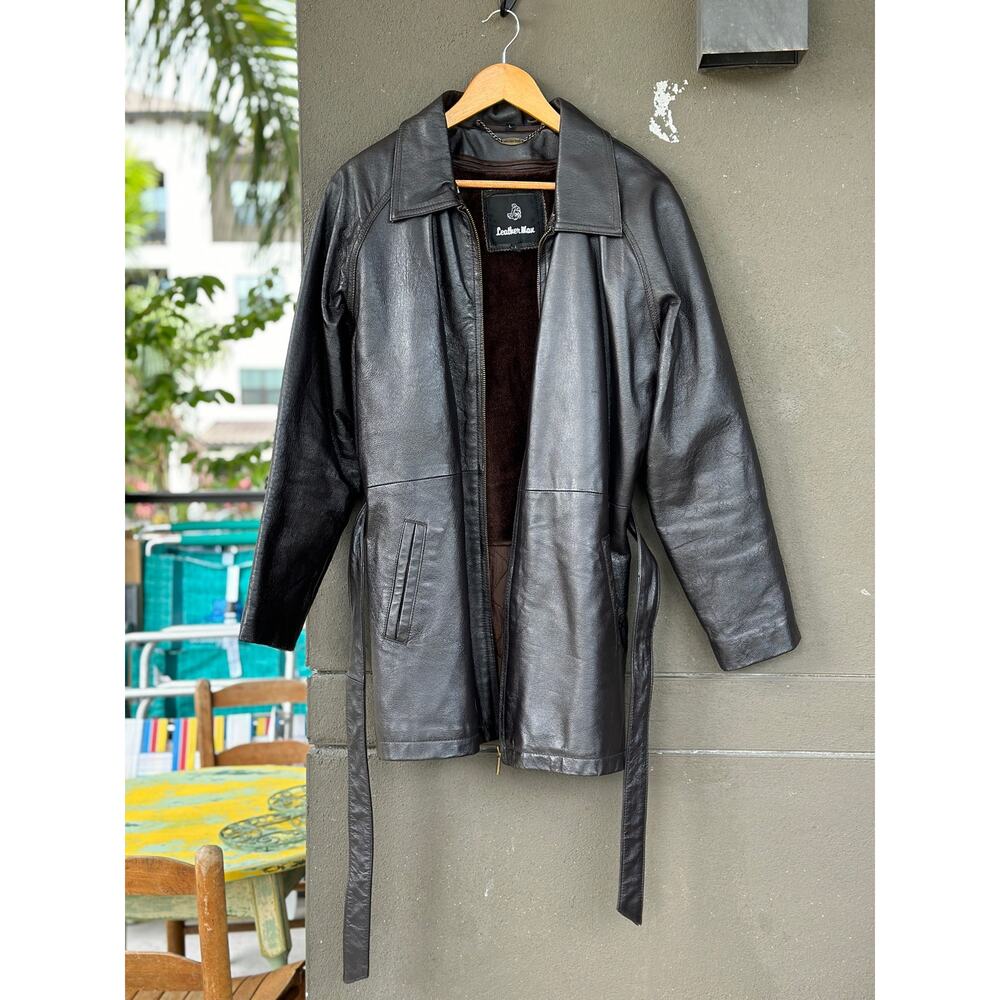 Vintage 90s Y2K Leather Man Men's Large Dark Brown 100% Genuine Leather Jacket